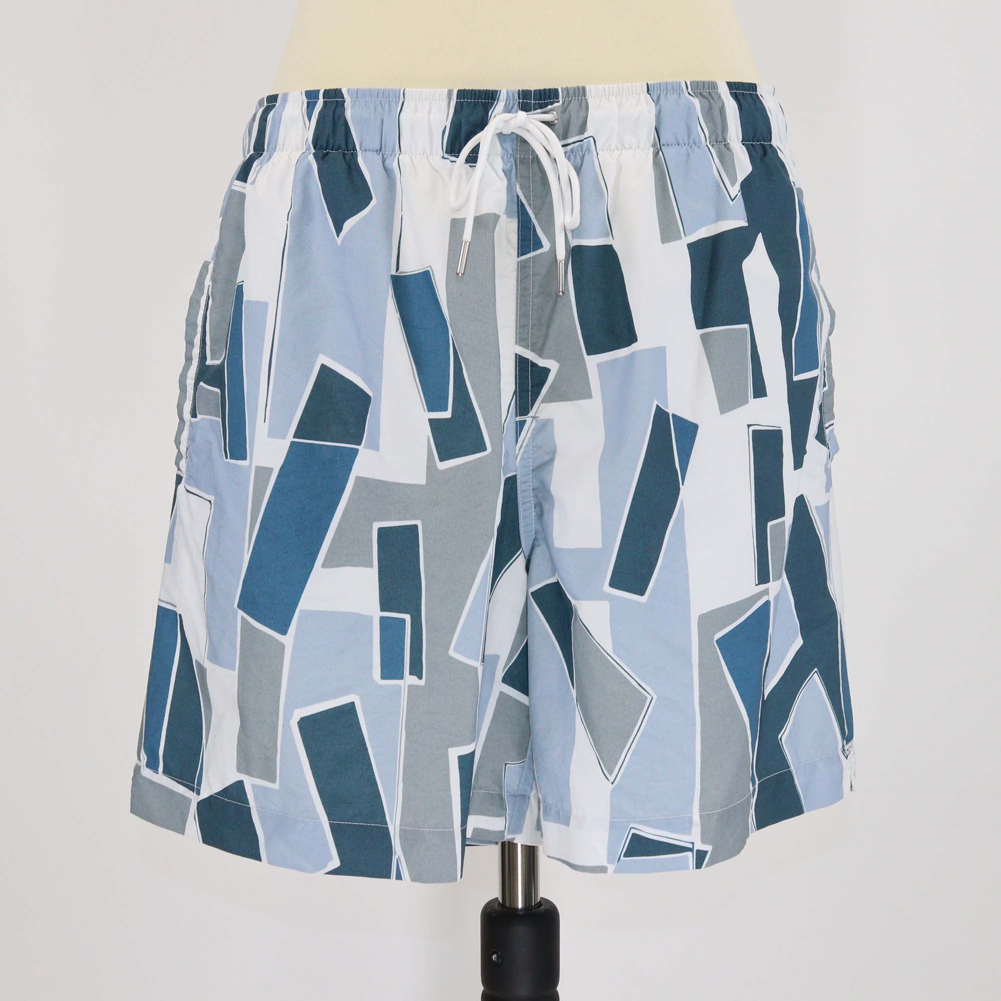 Hermes Blue Decoupage de H Print Swim Trunks