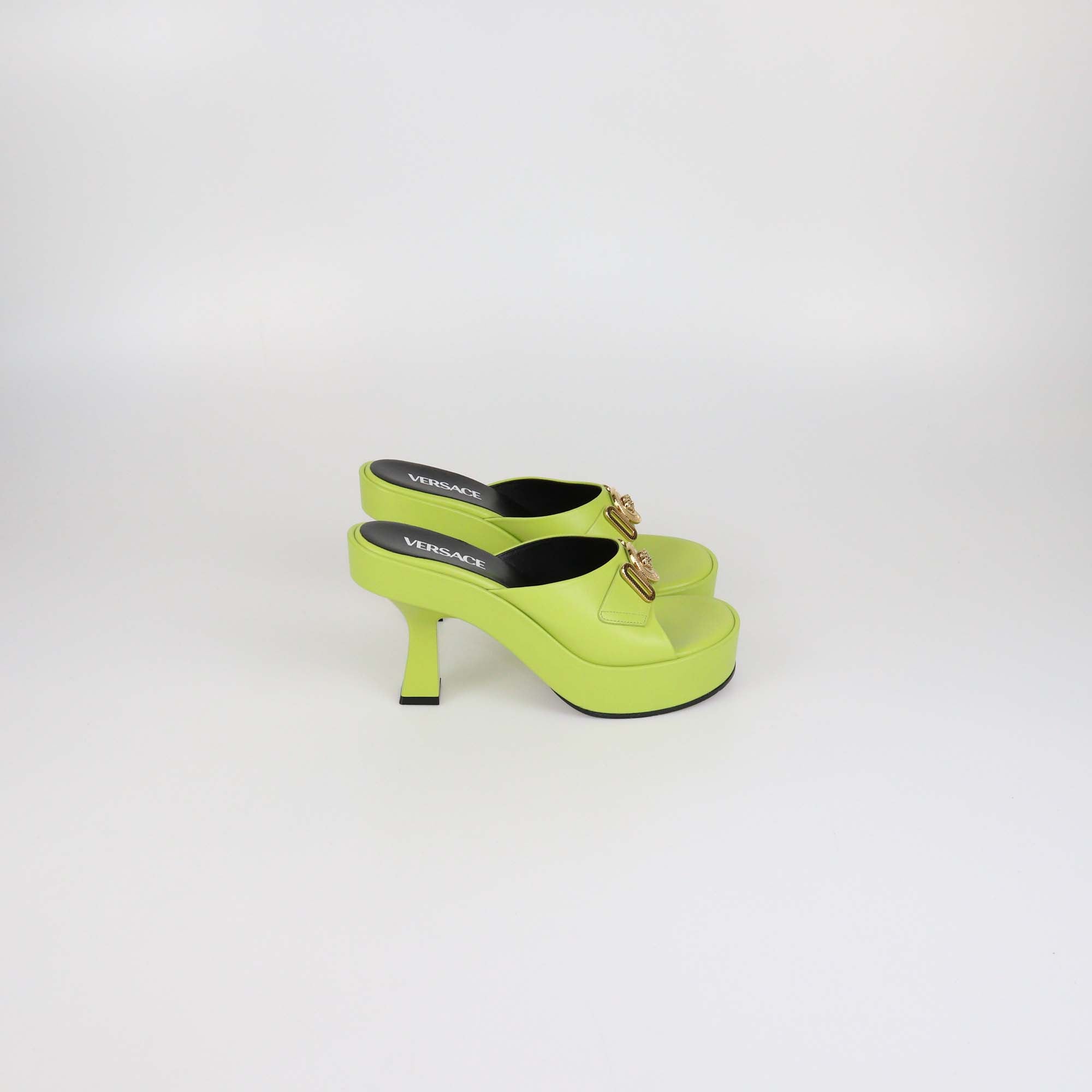 Versace Apple Green Leather Medusa Biggie Mules
