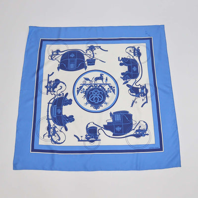 Hermes Blue,White Silk Ex-Libris Scarf 90