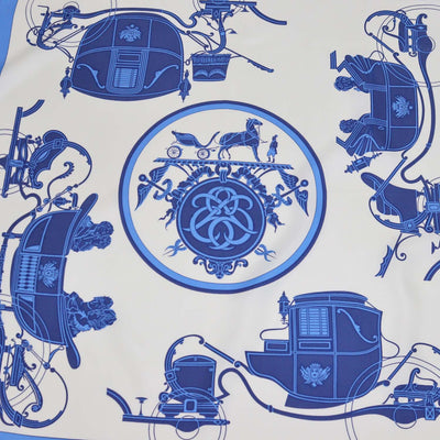 Hermes Blue,White Silk Ex-Libris Scarf 90