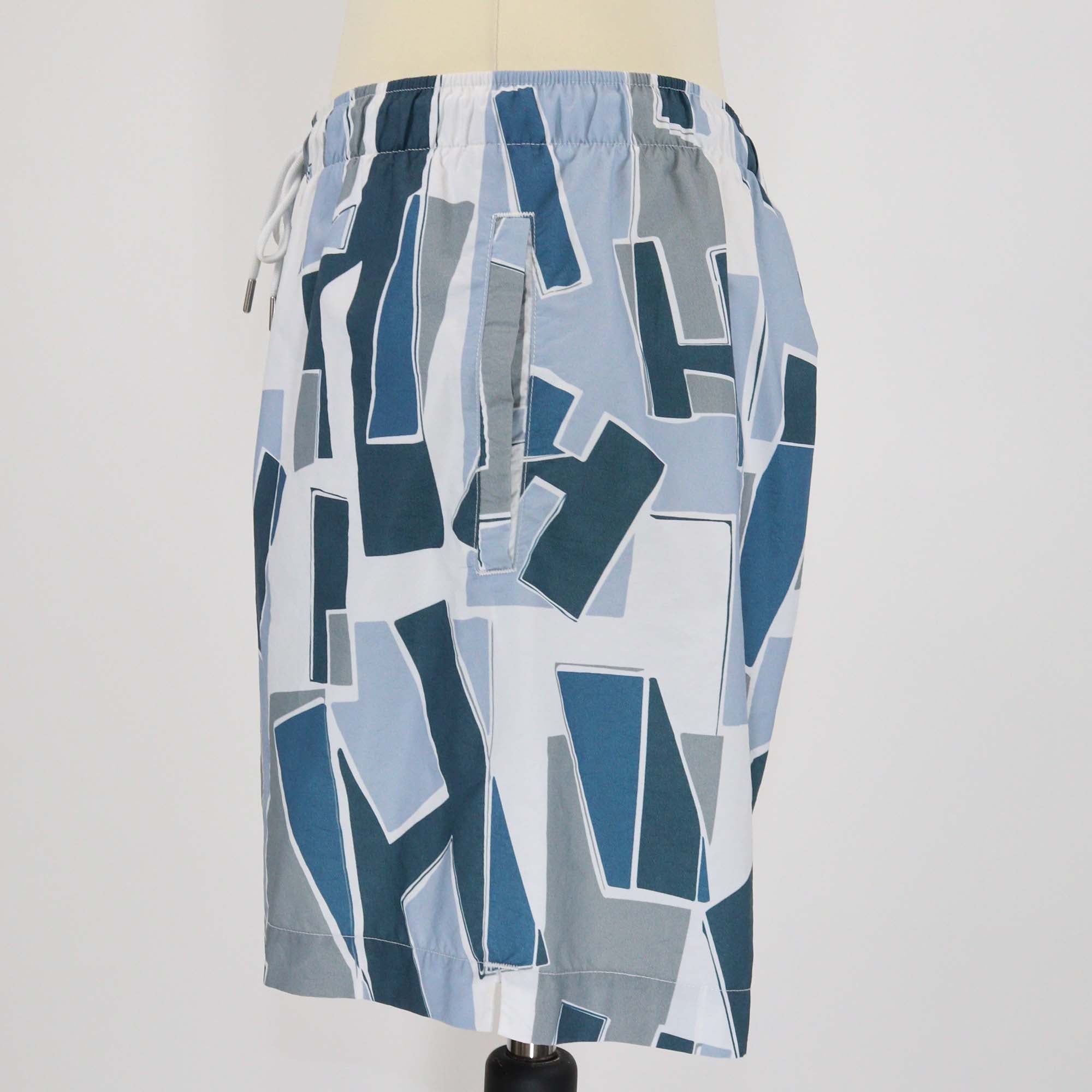 Hermes Blue Decoupage de H Print Swim Trunks