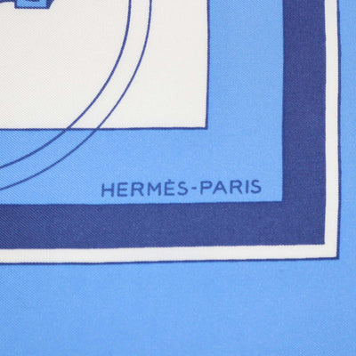 Hermes Blue,White Silk Ex-Libris Scarf 90