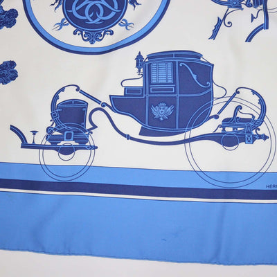 Hermes Blue,White Silk Ex-Libris Scarf 90