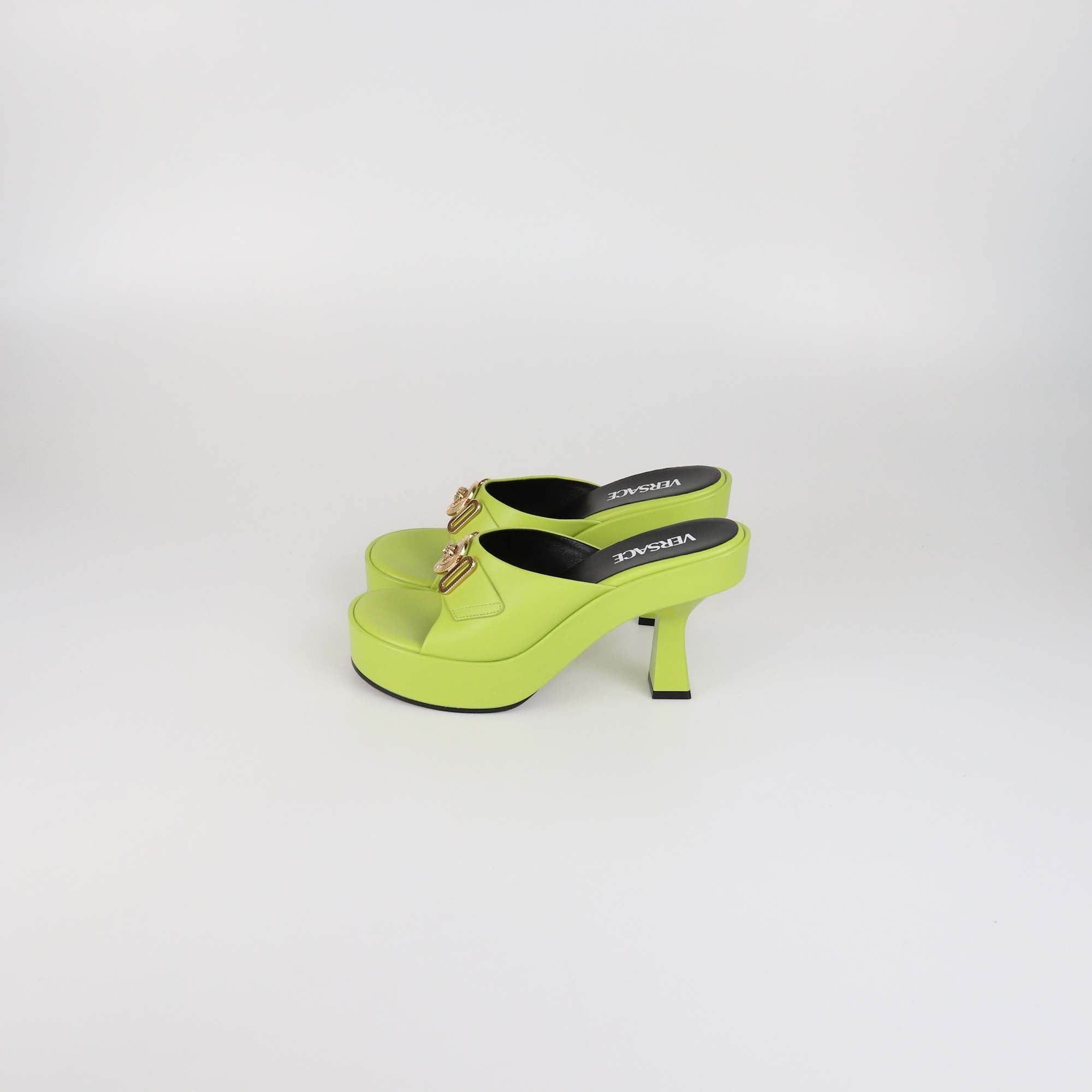Versace Apple Green Leather Medusa Biggie Mules