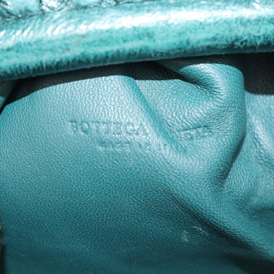 Bottega Veneta Metallic Green Distressed Leather Mini The Pouch Clutch