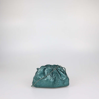 Bottega Veneta Metallic Green Distressed Leather Mini The Pouch Clutch