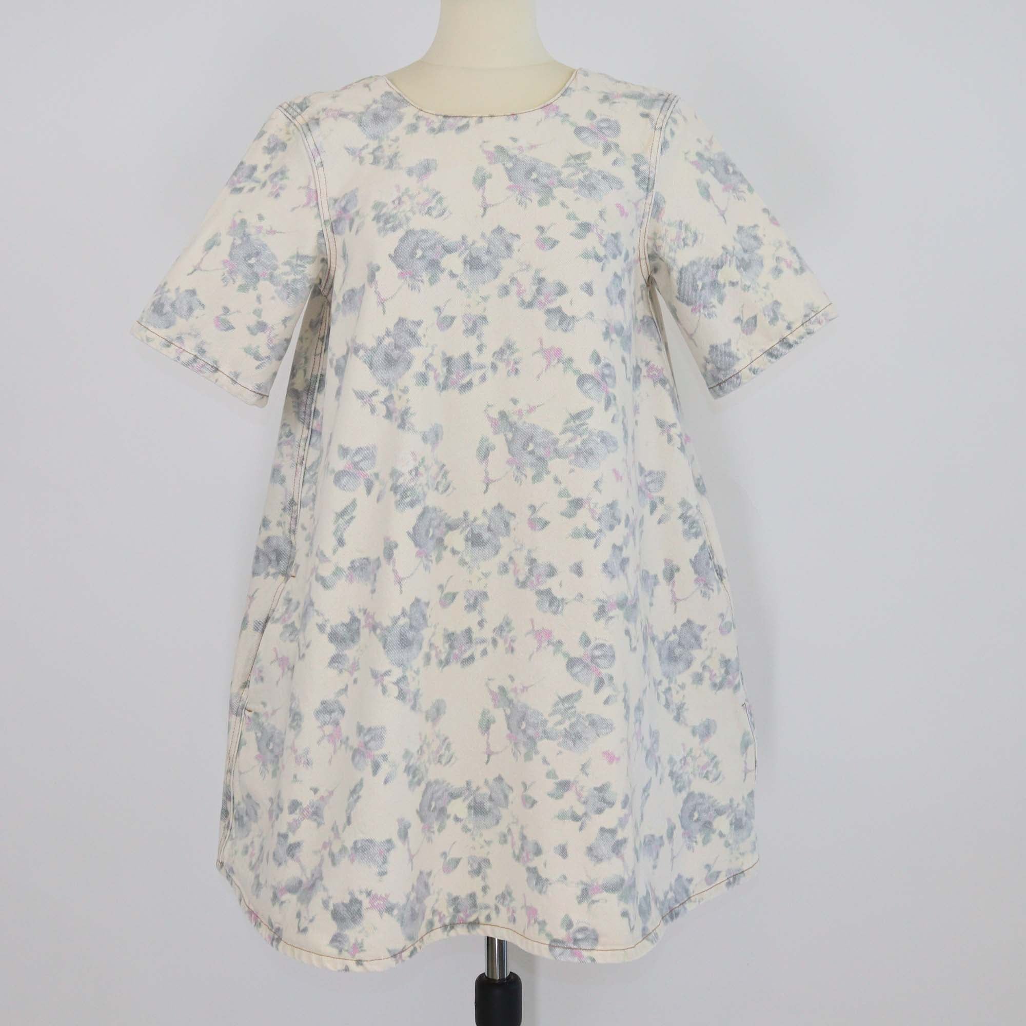 Ganni Beige Denim Floral-Print Dress