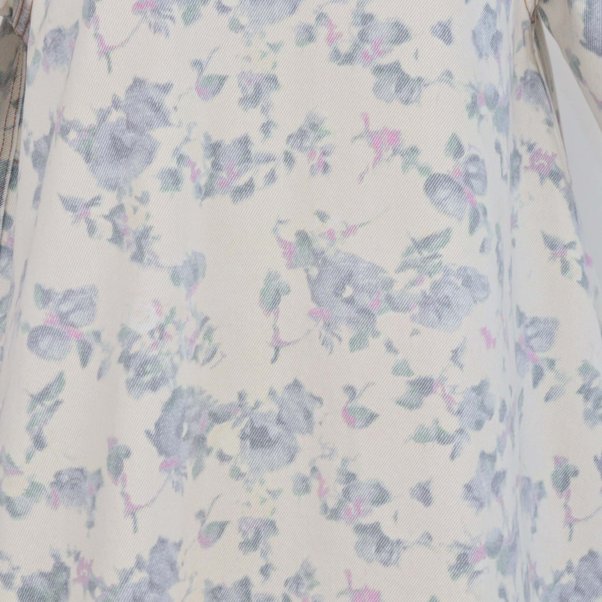 Ganni Beige Denim Floral-Print Dress