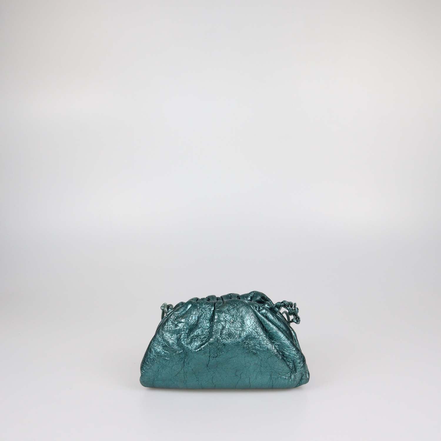 Bottega Veneta Metallic Green Distressed Leather Mini The Pouch Clutch