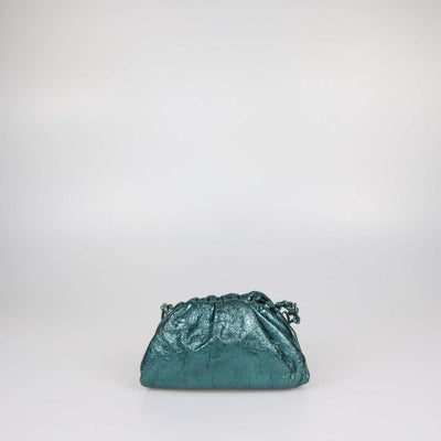 Bottega Veneta Metallic Green Distressed Leather Mini The Pouch Clutch