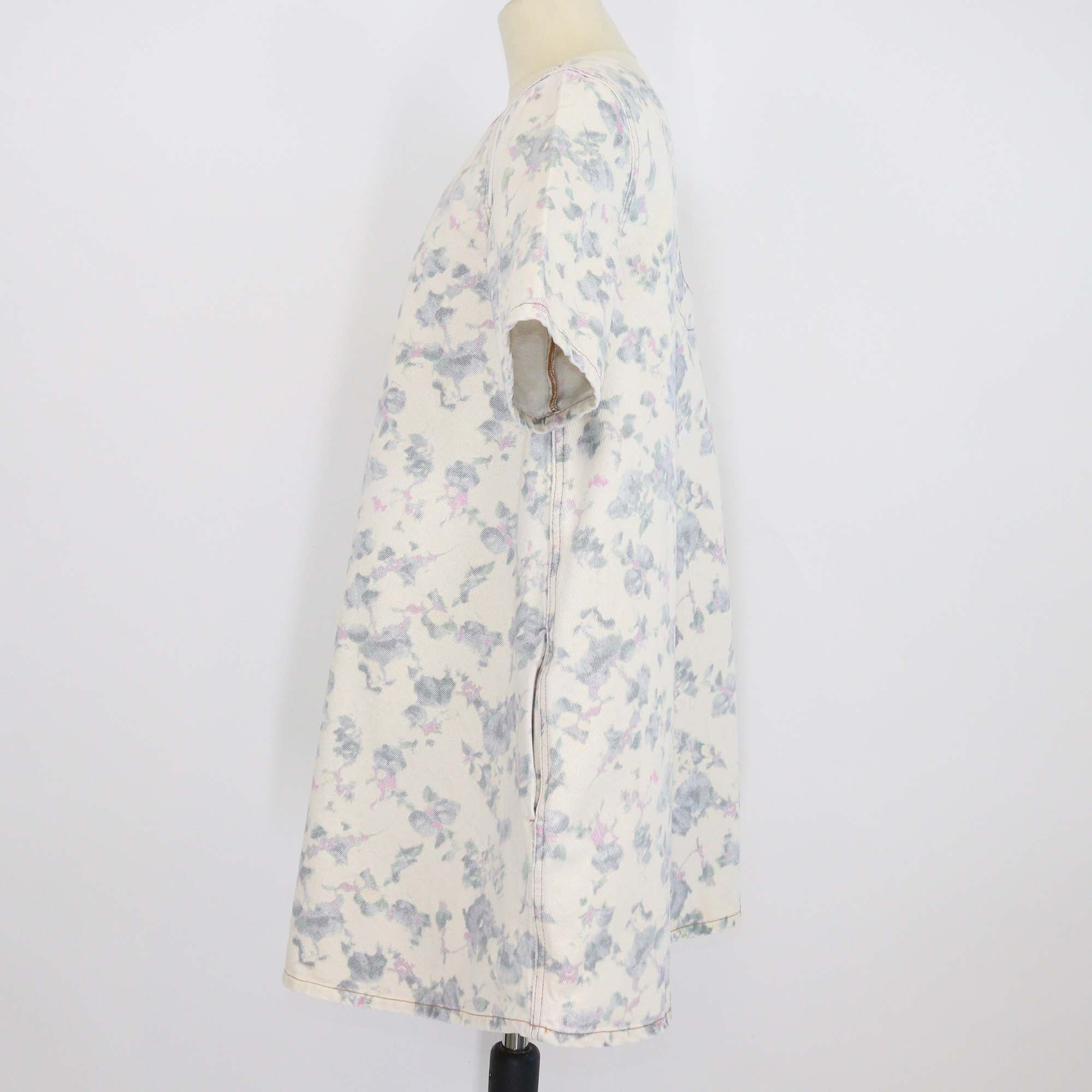 Ganni Beige Denim Floral-Print Dress