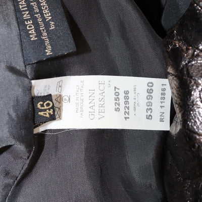 Versace Metallic/Black Croc Embossed Leather and Fur Zip Up Coat
