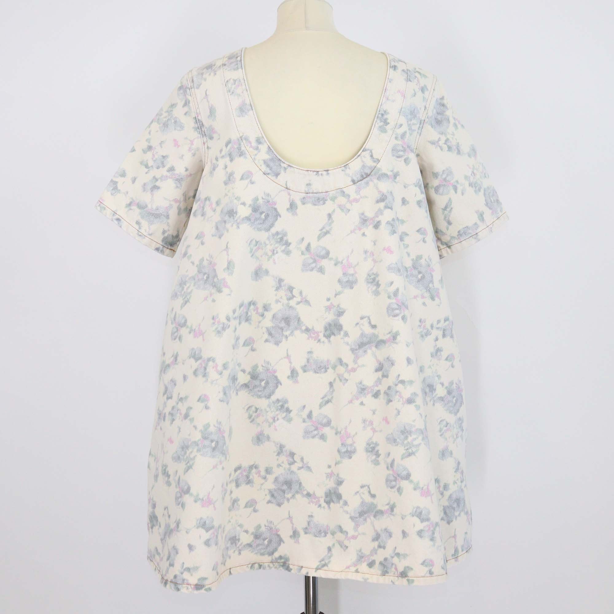 Ganni Beige Denim Floral-Print Dress