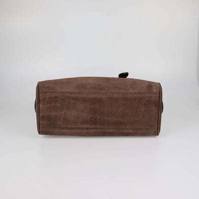 Jacquemus Brown Croc Embossed Suede The Turismo Bowling Bag