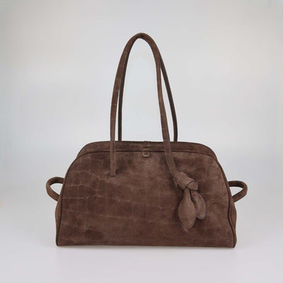 Jacquemus Brown Croc Embossed Suede The Turismo Bowling Bag
