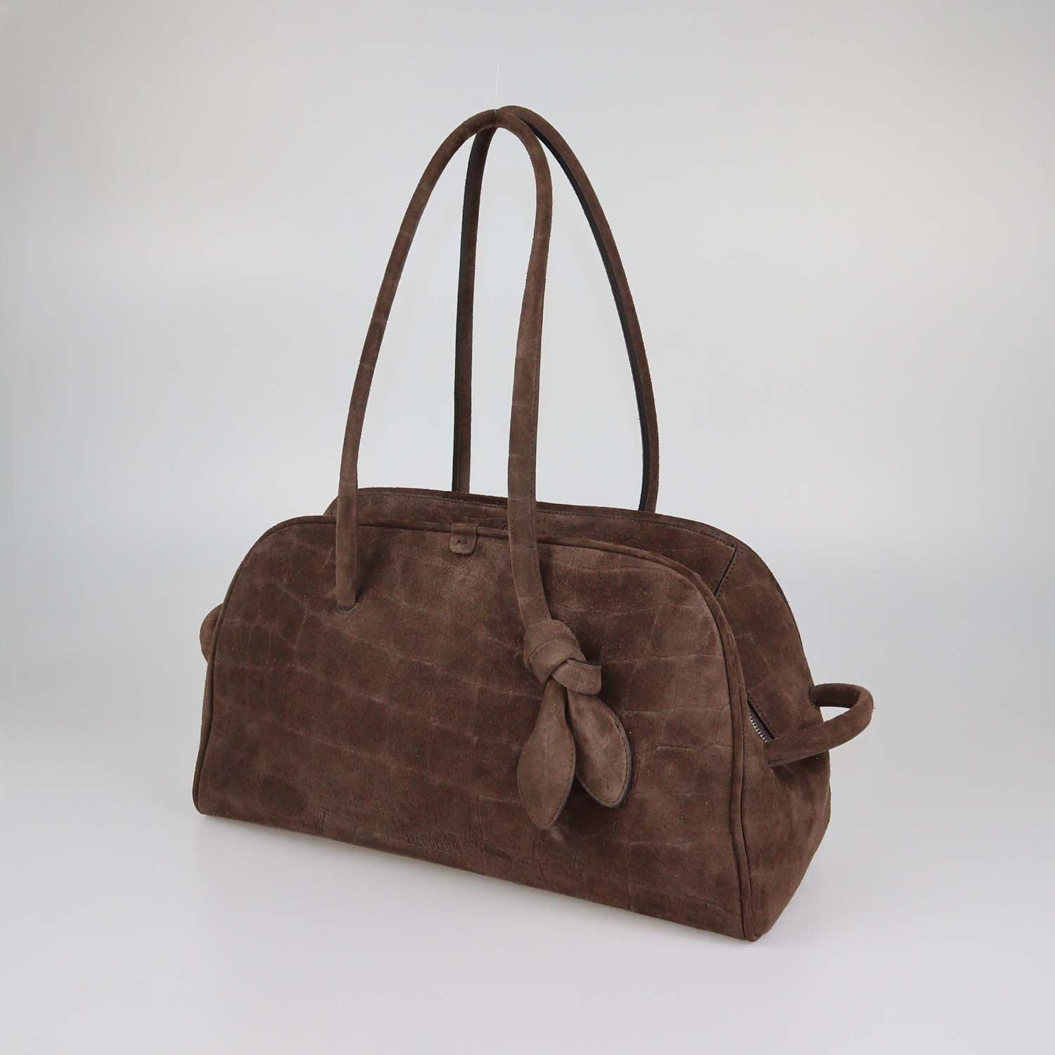 Jacquemus Brown Croc Embossed Suede The Turismo Bowling Bag