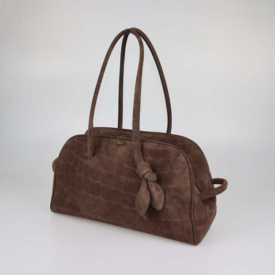 Jacquemus Brown Croc Embossed Suede The Turismo Bowling Bag