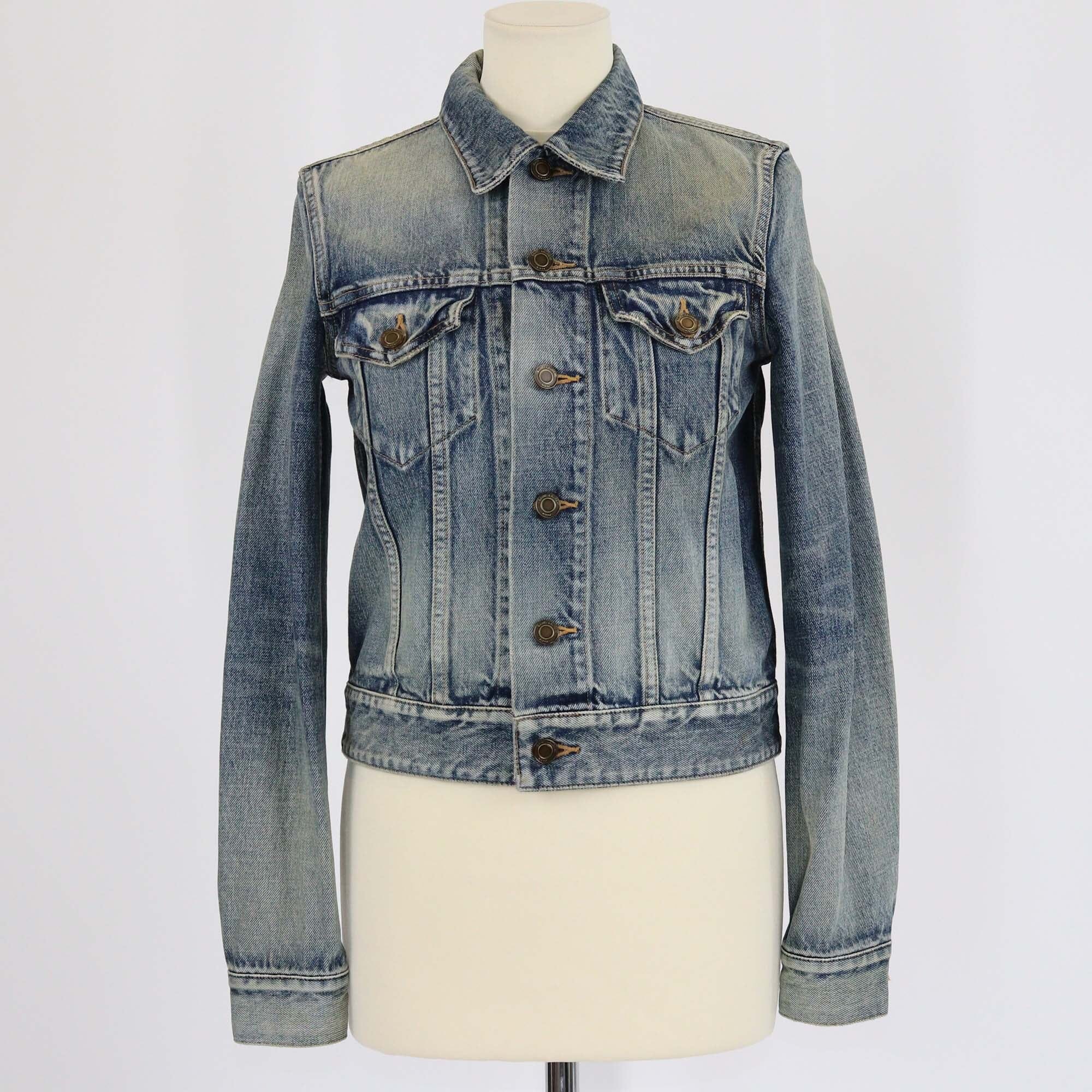 Saint Laurent Dirty Sandy Blue Denim Classic Jacket Womens Saint Laurent 