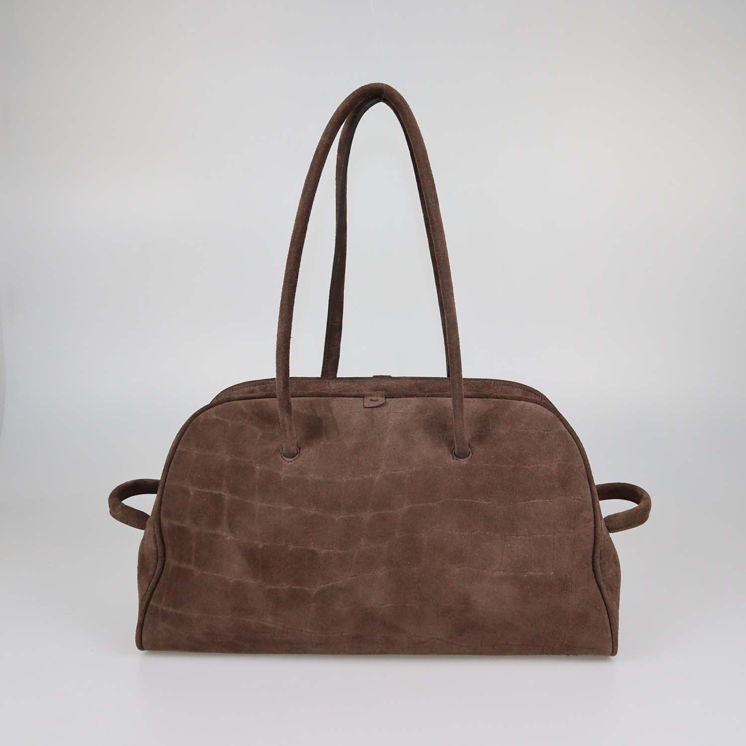 Jacquemus Brown Croc Embossed Suede The Turismo Bowling Bag