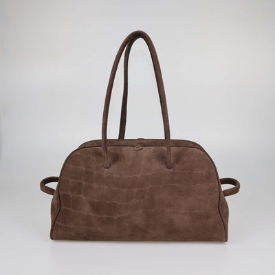 Jacquemus Brown Croc Embossed Suede The Turismo Bowling Bag