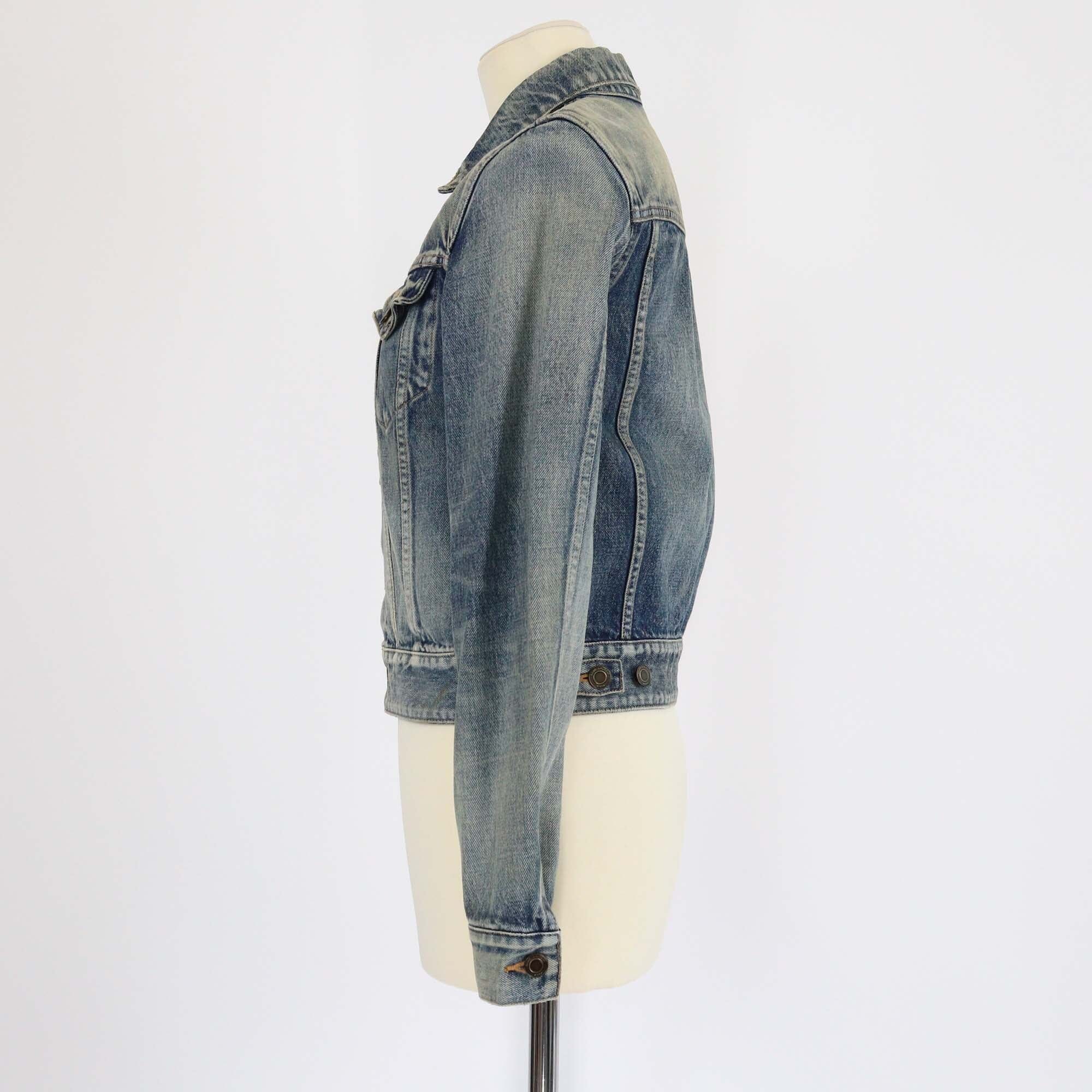 Saint Laurent Dirty Sandy Blue Denim Classic Jacket Womens Saint Laurent 