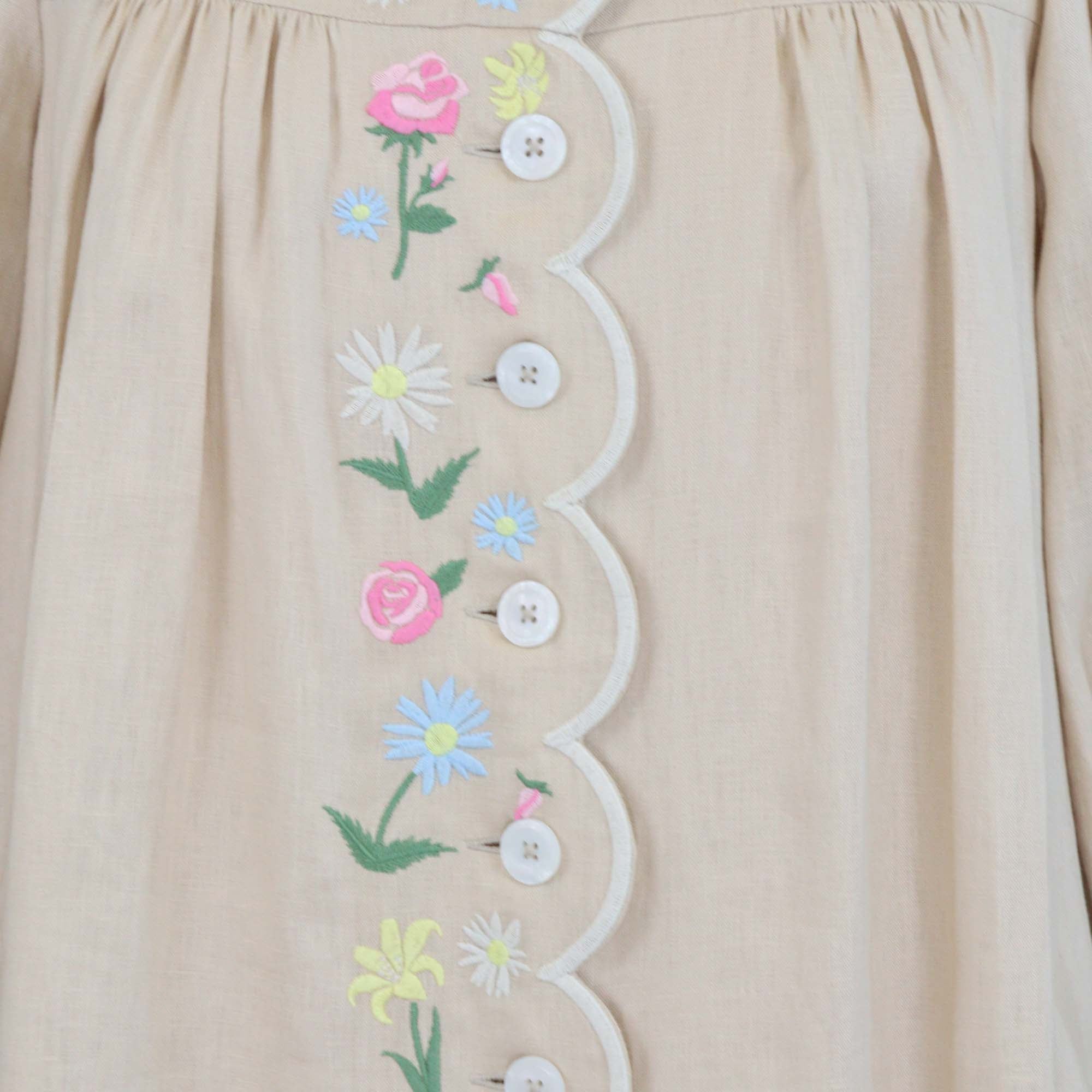 Stretsis Beige Linen Annabelle Tunic Floral Embroidered Blouse