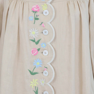 Stretsis Beige Linen Annabelle Tunic Floral Embroidered Blouse