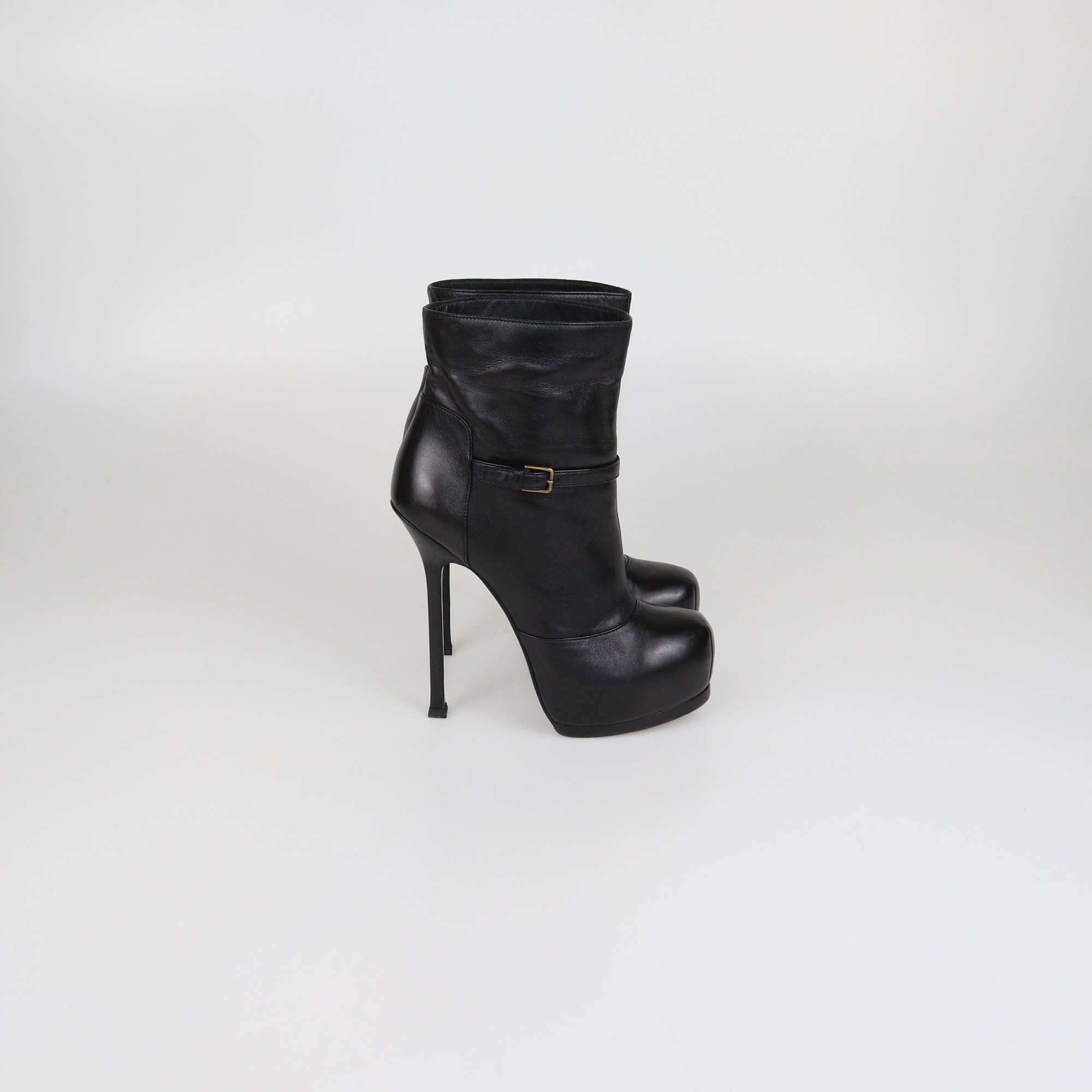 Yves Saint Laurent Black Leather Platform Ankle Boots