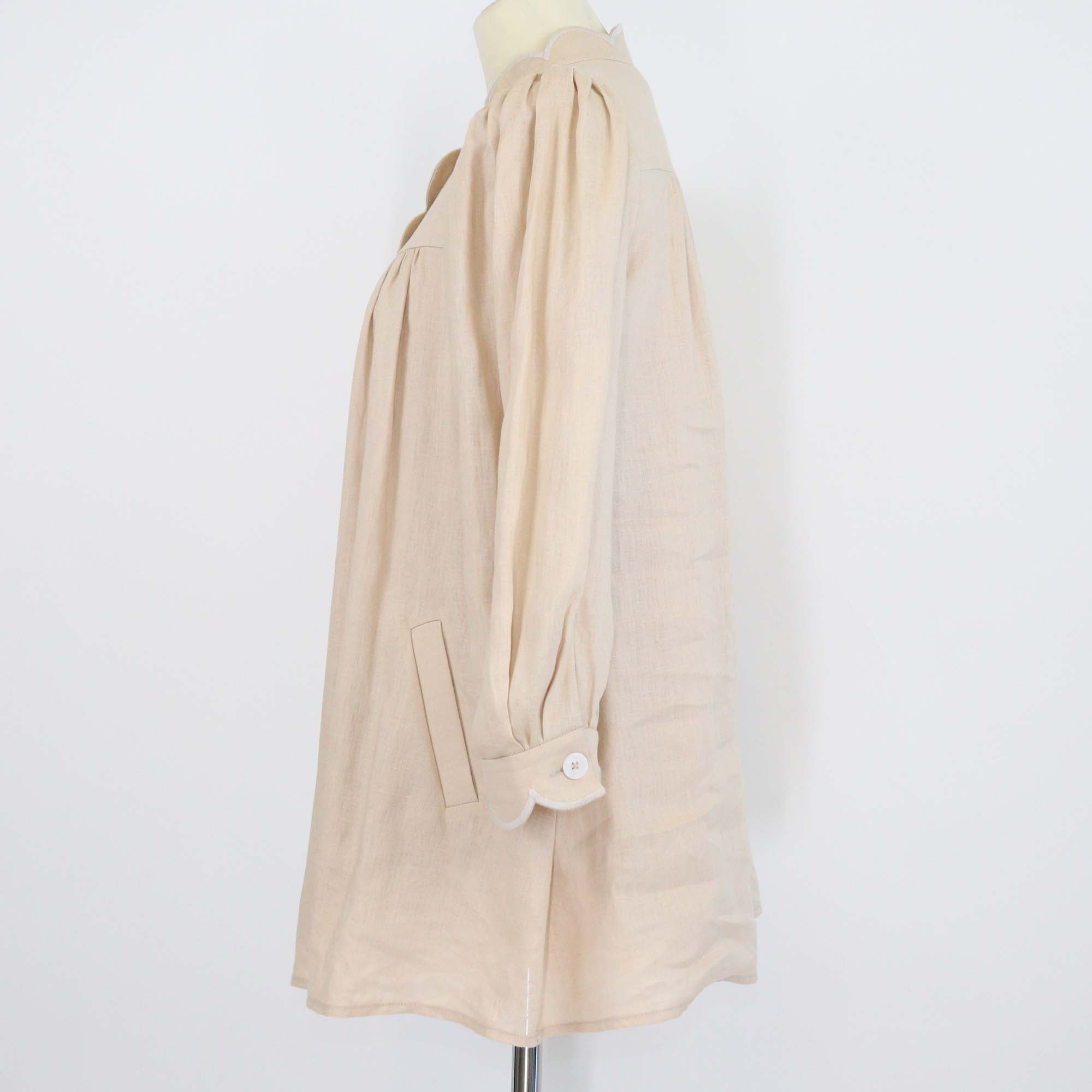 Stretsis Beige Linen Annabelle Tunic Floral Embroidered Blouse