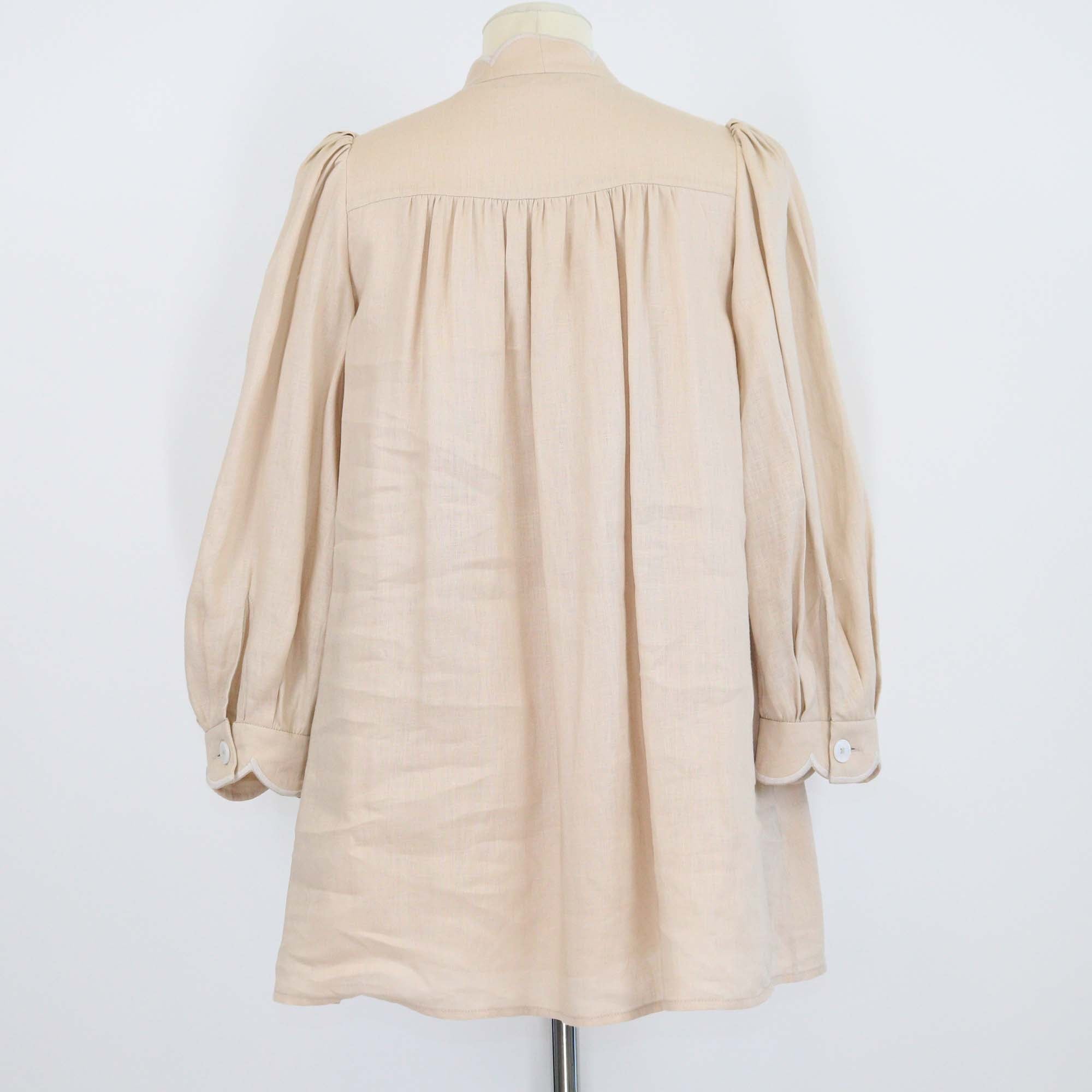 Stretsis Beige Linen Annabelle Tunic Floral Embroidered Blouse