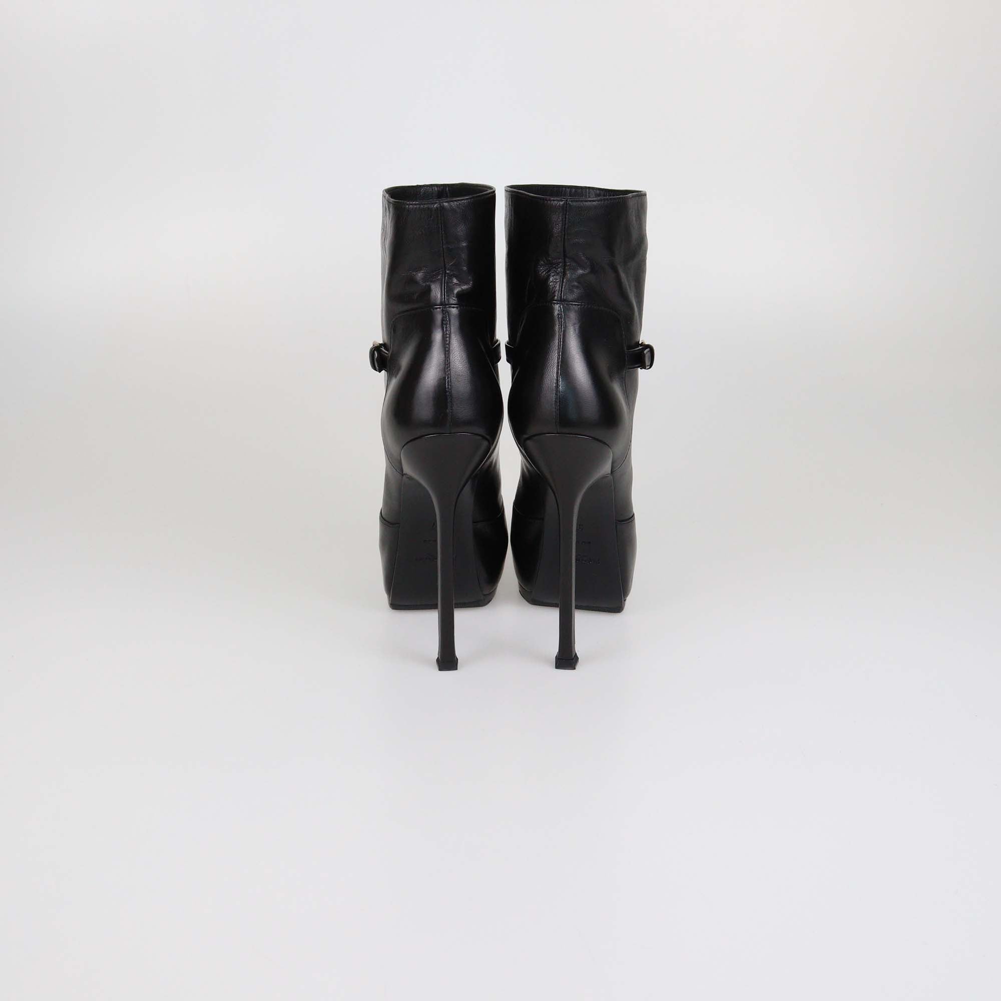 Yves Saint Laurent Black Leather Platform Ankle Boots