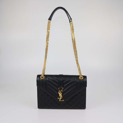 Saint Laurent Black Mix Matelasse Leather Medium Envelope Flap Bag