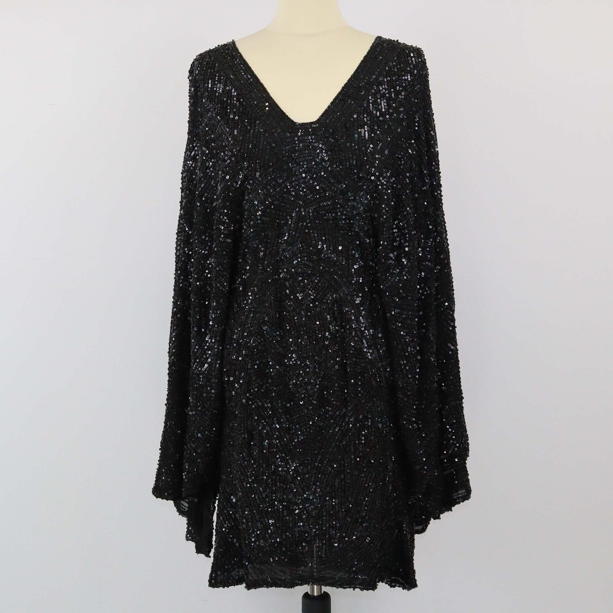 Elie Saab Black Sequins V Neck Mini Dress Womens Elie Saab 