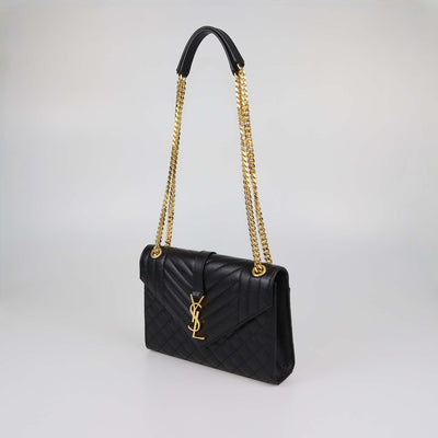 Saint Laurent Black Mix Matelasse Leather Medium Envelope Flap Bag