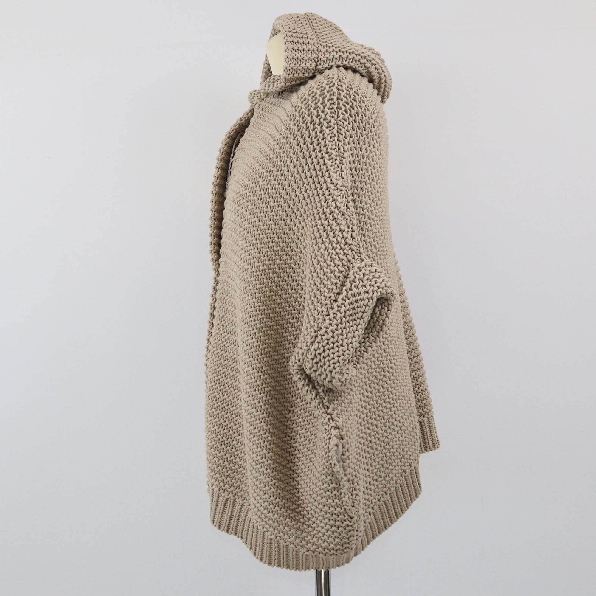 Brunello Cucinelli Beige Chuncky Knitted Hooded Cardigan Womens Brunello Cucinelli 