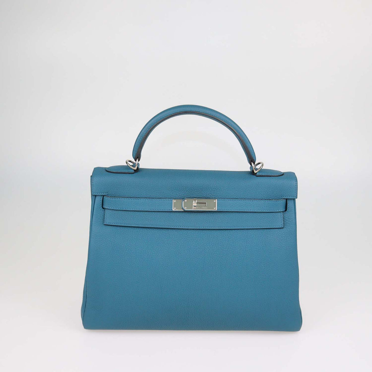 Hermes Vert Bosphore Togo Leather Palladium Hardware Kelly Retourne 32 Bag