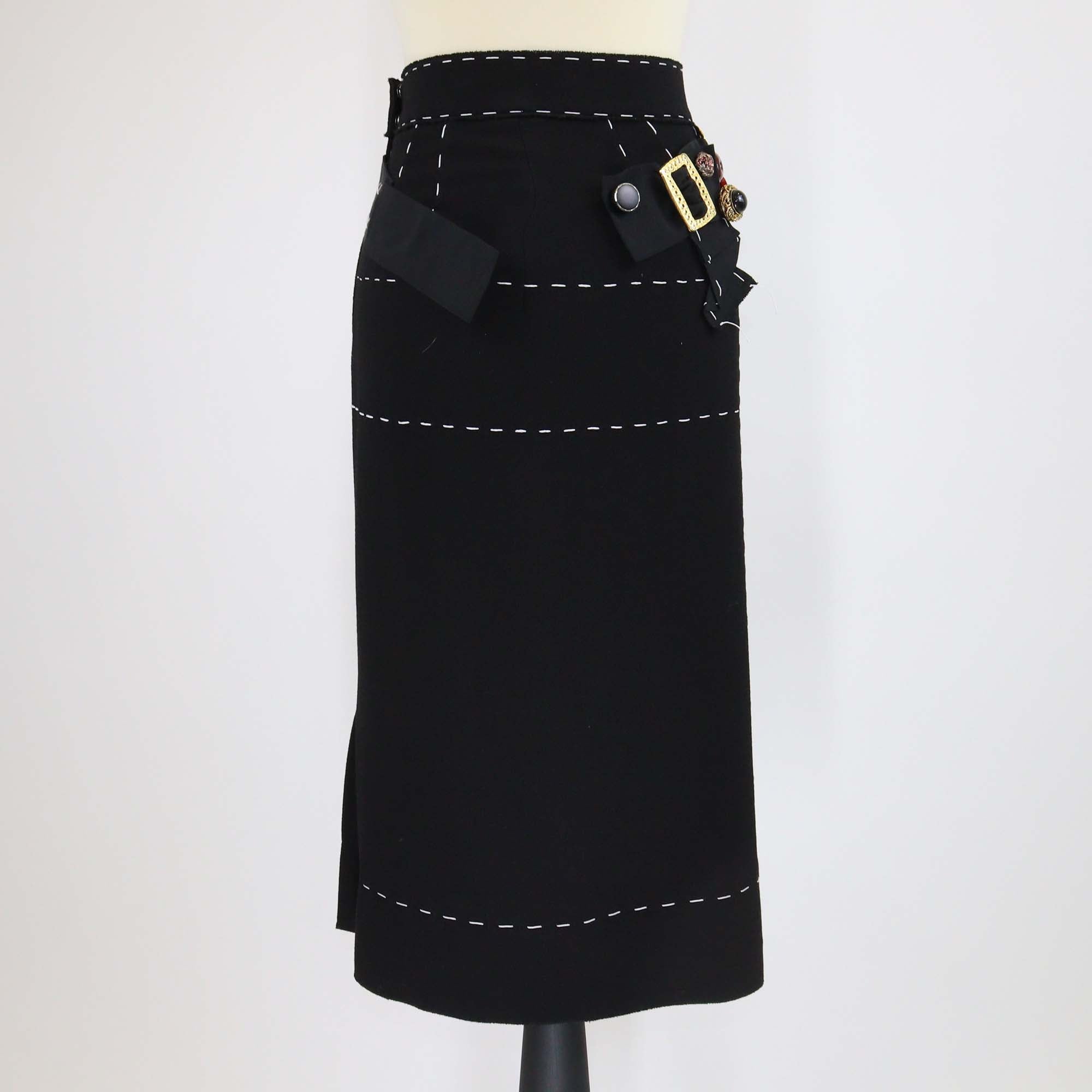 Dolce & Gabbana Black Wool Embellished Buttons and Beads Skirt
