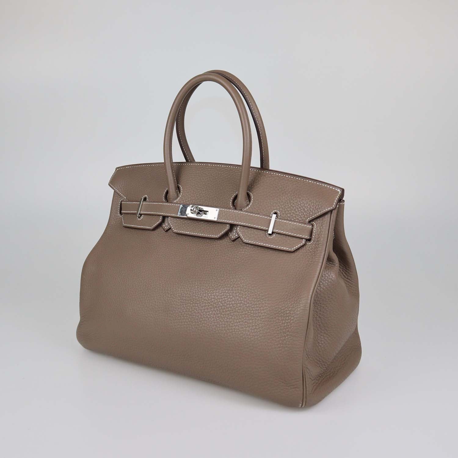 Hermes Etoupe Clemence Leather Palladium Hardware Birkin 35 Bag