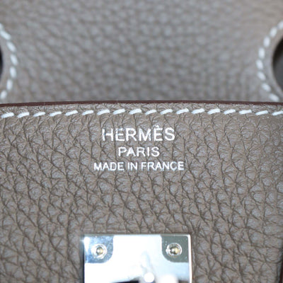 Hermes Etoupe Togo Leather Palladium Hardware Birkin 25 Bag