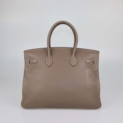 Hermes Etoupe Clemence Leather Palladium Hardware Birkin 35 Bag