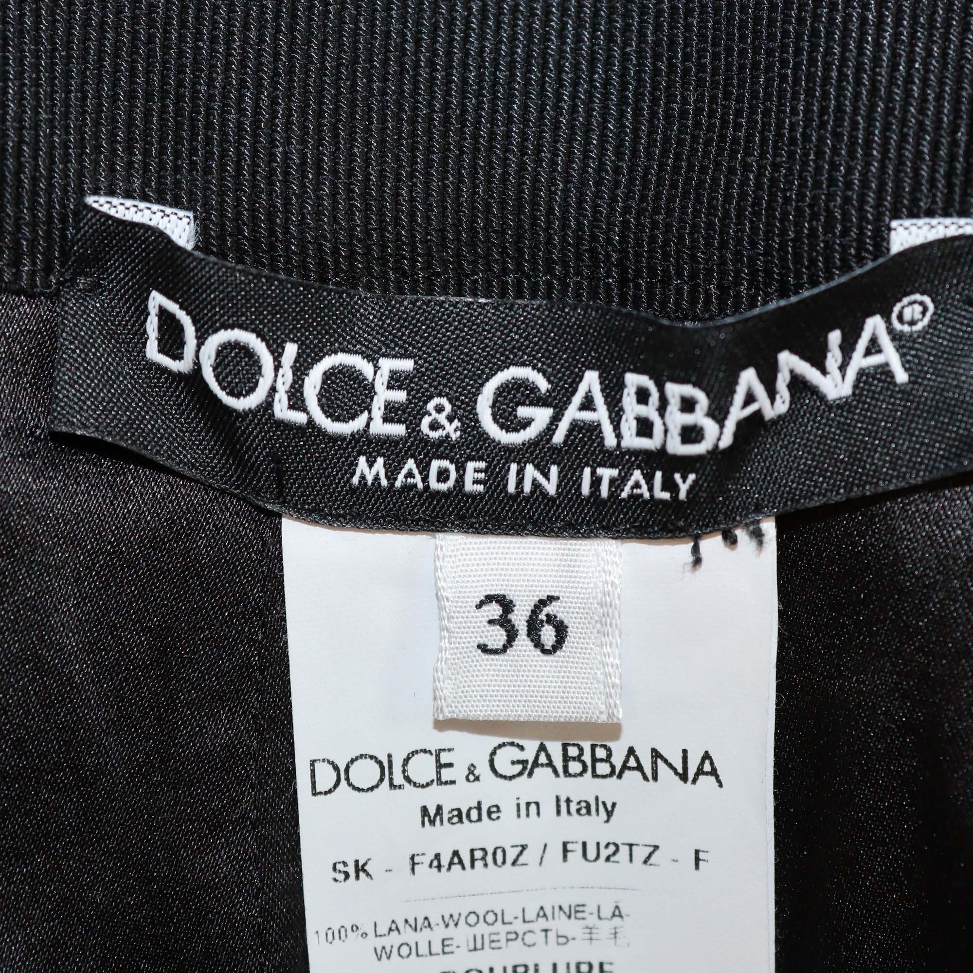 Dolce & Gabbana Black Wool Embellished Buttons and Beads Skirt