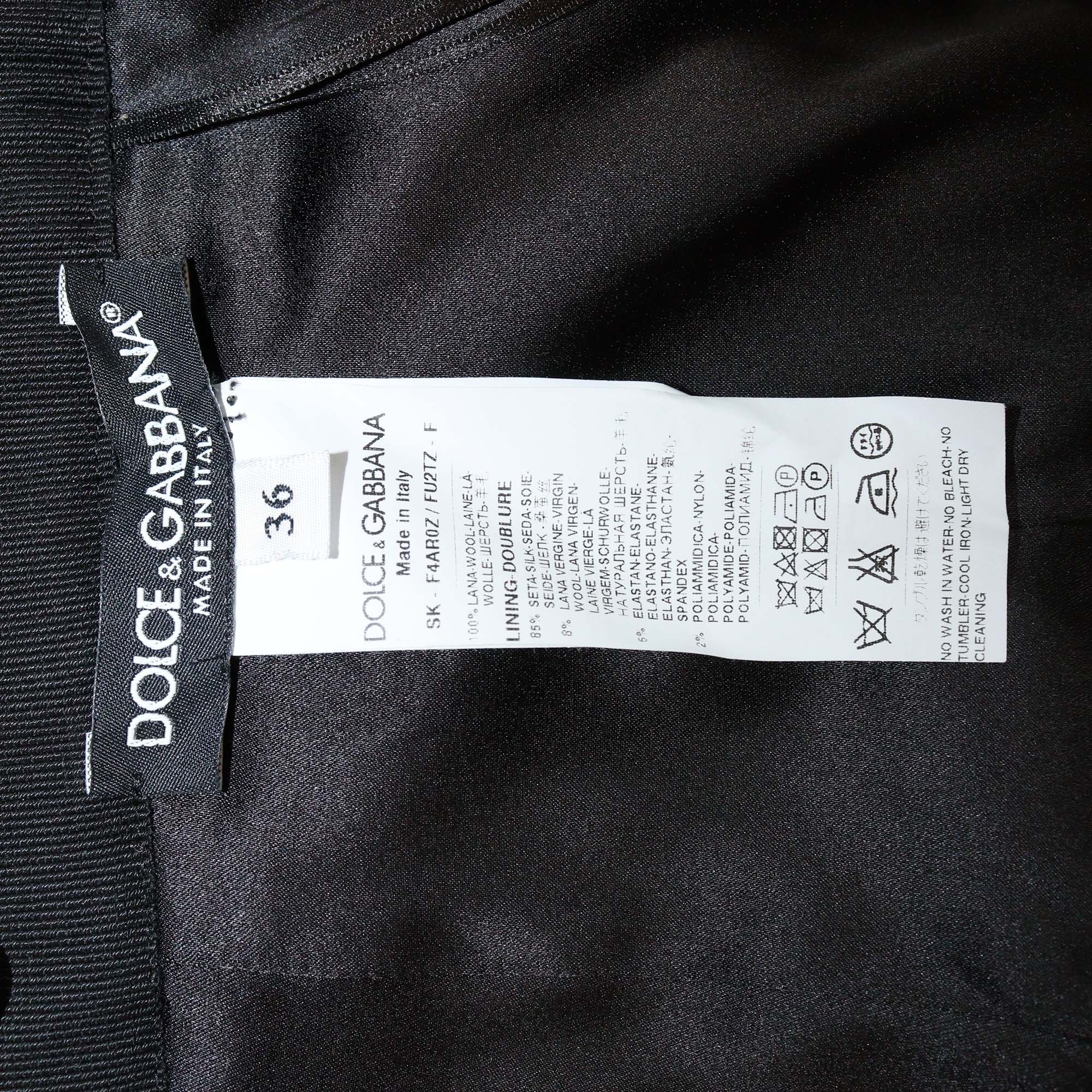 Dolce & Gabbana Black Wool Embellished Buttons and Beads Skirt