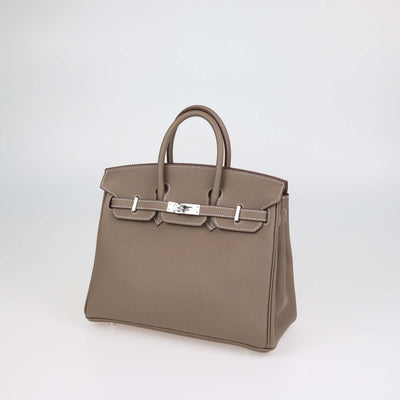 Hermes Etoupe Togo Leather Palladium Hardware Birkin 25 Bag