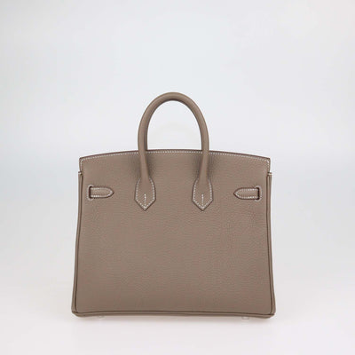 Hermes Etoupe Togo Leather Palladium Hardware Birkin 25 Bag