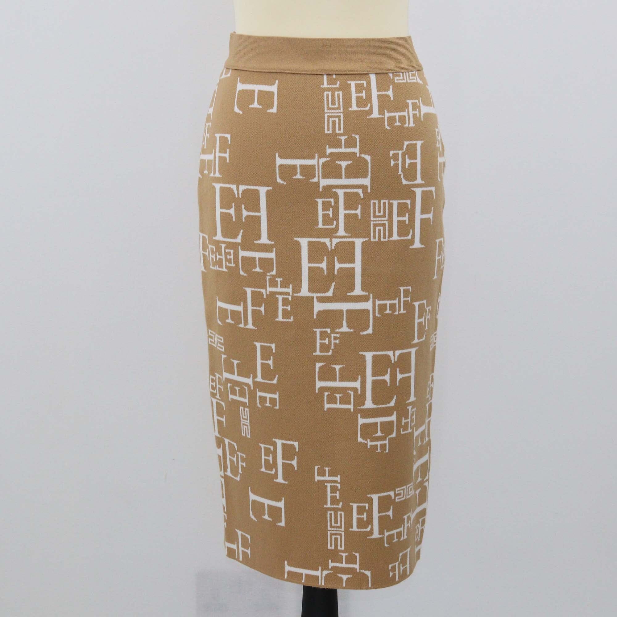 Elisabetta Franchi Beige Logo Printed Knitted Skirt Womens Elisabetta Franchi 