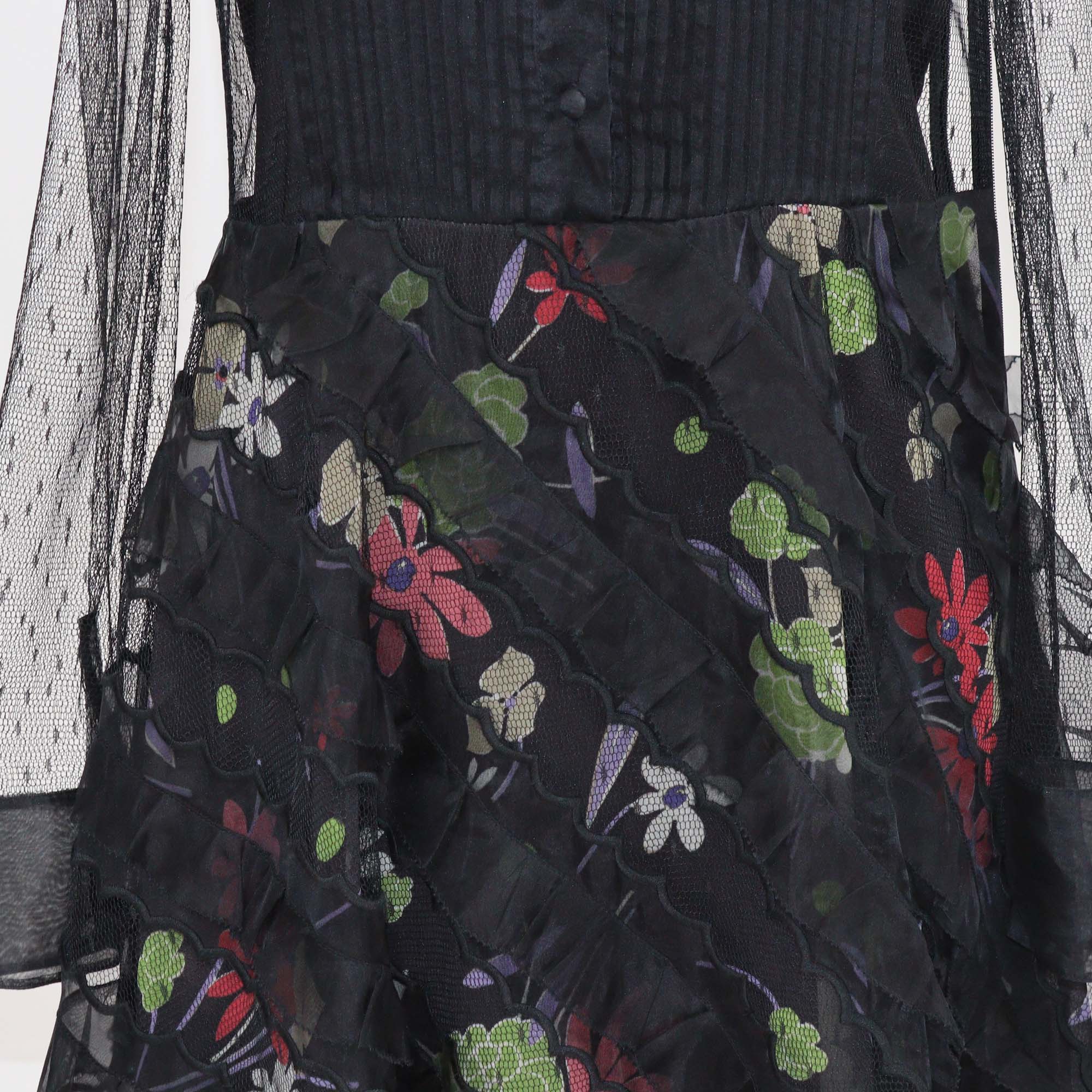 Red Valentino Black Floral Lace Long Sleeve Midi Dress