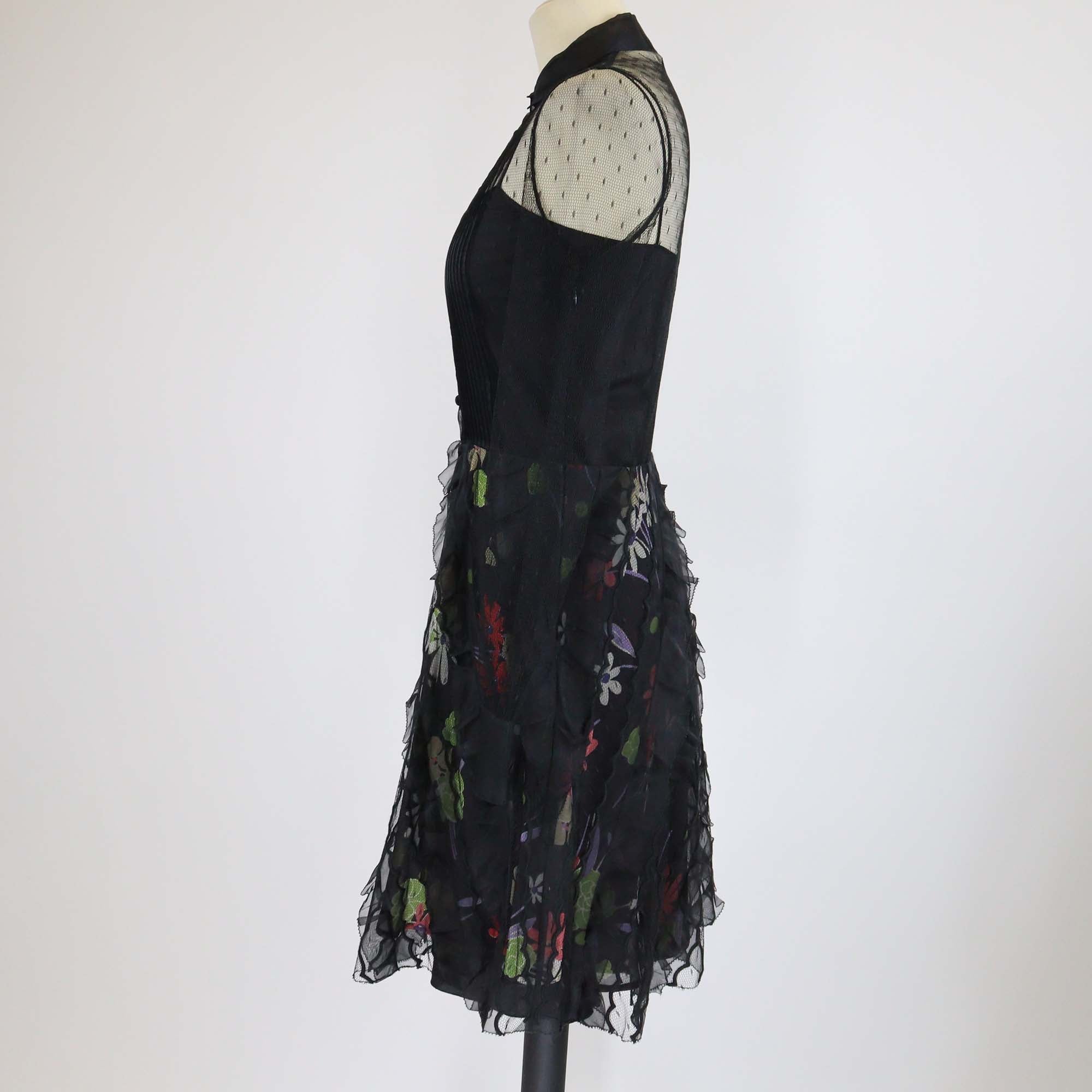Red Valentino Black Floral Lace Long Sleeve Midi Dress