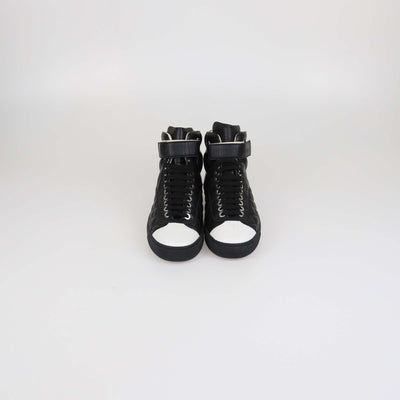 Chanel Black/White Quilted Leather CC High Top Sneakers
