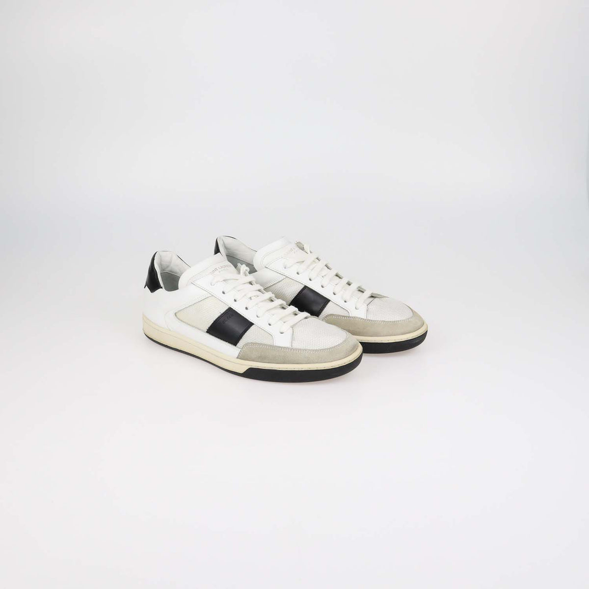 Saint Laurent White,Black Mesh and Leather Low Top Sneakers