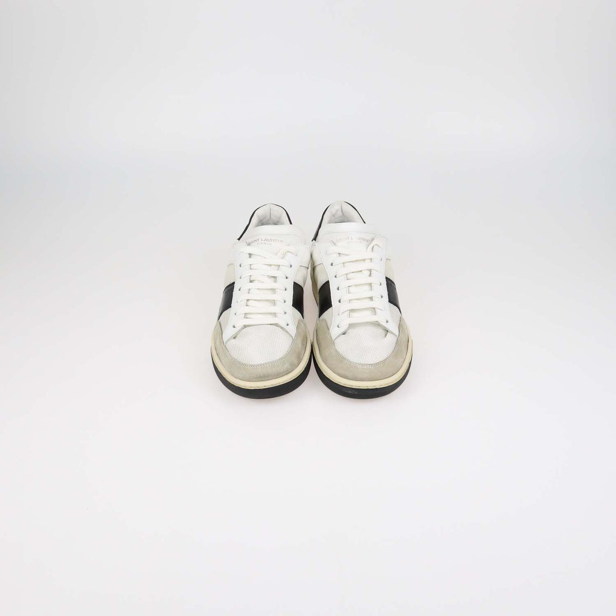 Saint Laurent White,Black Mesh and Leather Low Top Sneakers